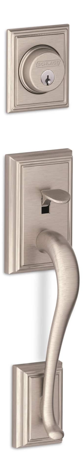 Schlage Addison Satin Nickel Single-Cylinder Deadbolt Keyed Entry Door  Handleset with Accent Lever in the Handlesets department at