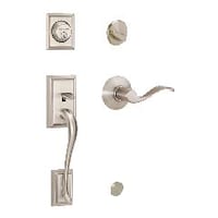 Schlage Addison Handleset with Accent Interior lever, Rated AAA Security, Satin Nickel Front_Angled_Right