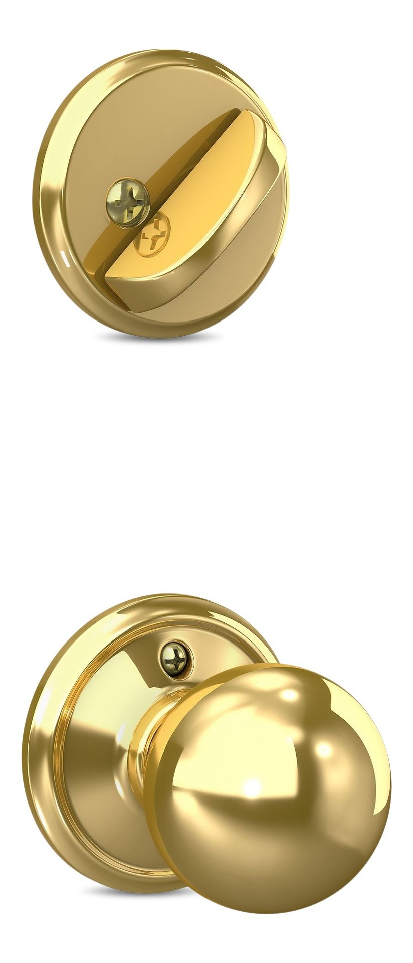 Schlage Plymouth Handleset with Orbit Interior Knob, Rated AAA Security, Bright Brass Canadian
