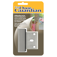 The Door Guardian Child Proof Lock for Inwards Swinging Door, Satin Chrome Front_Flat