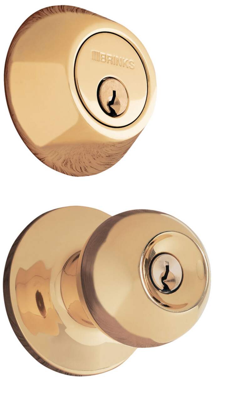 Brinks, Keyed Exterior Locking Doorknob, Ball, Polished Brass Finish 