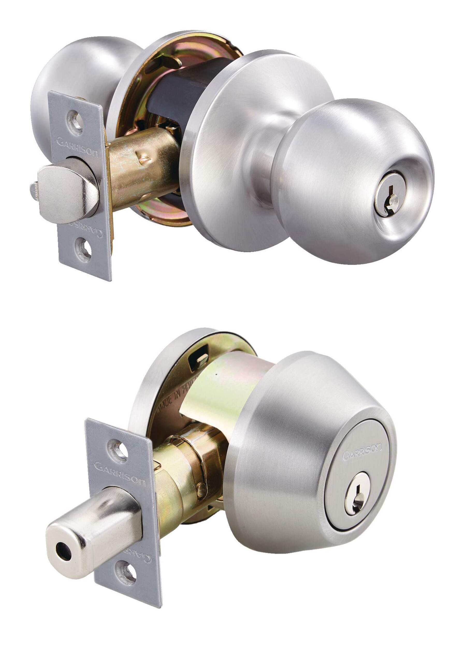 Poignée à boule et pêne dormant Garrison, nickel satiné Front_Three_Fourths_Angled_Right