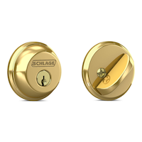 Schlage Single-Cylinder Round Deadbolt Door Lock, AAA, Polished Brass Front_Three_Fourths_Angled_Right