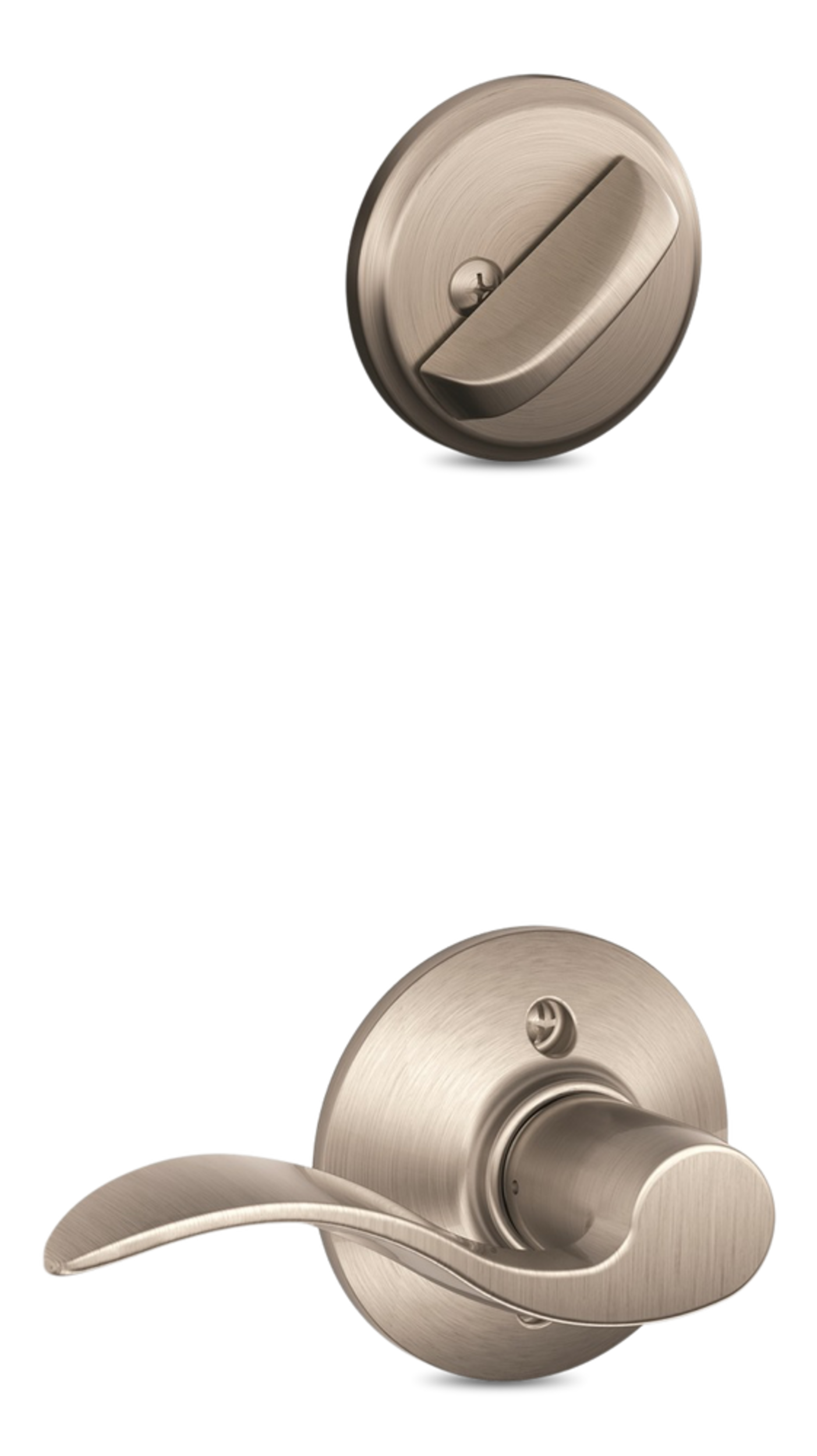 Schlage Camelot Handleset with Accent Interior Lever, Rated AAA Security, Satin Nickel