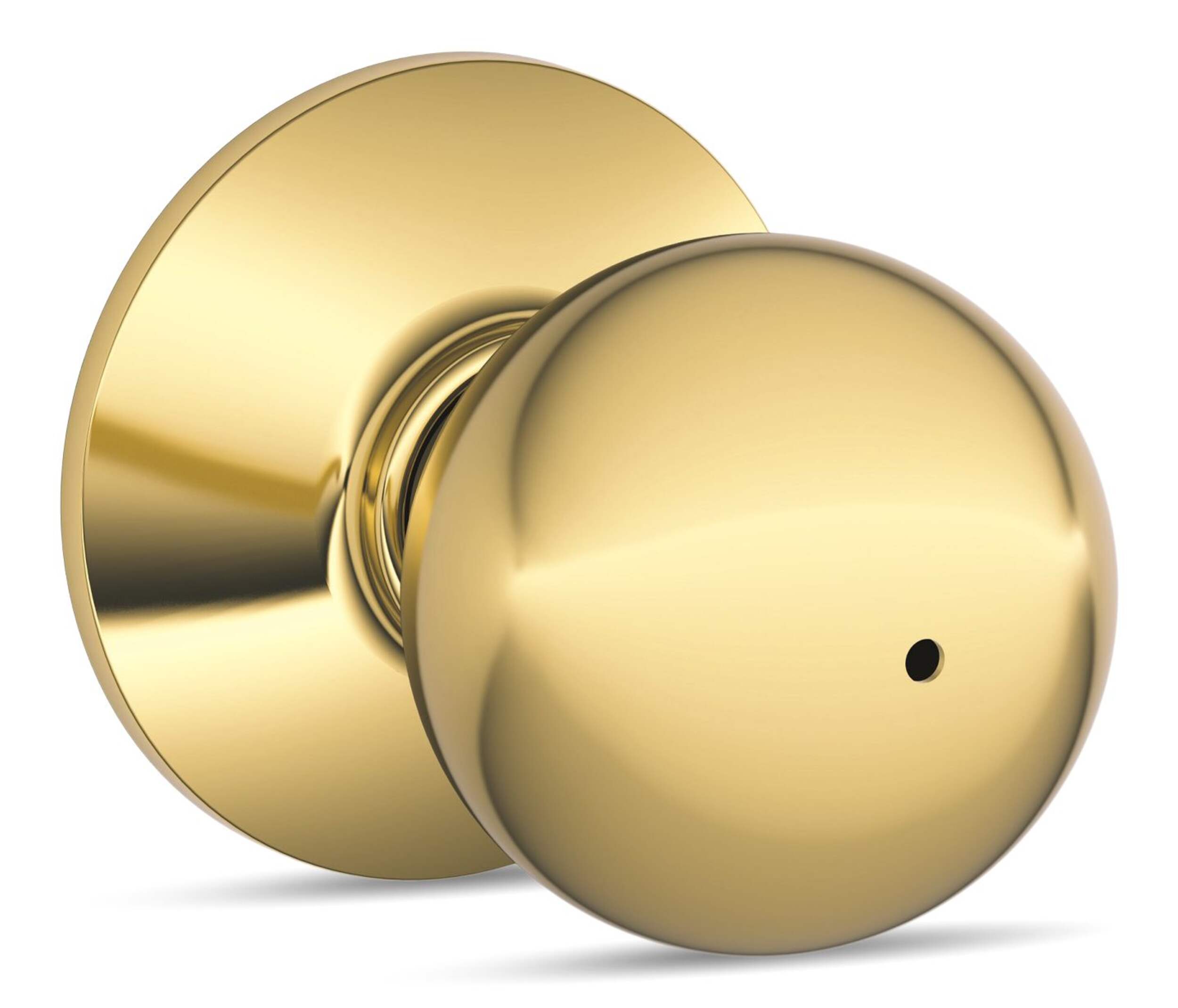 Schlage Orbit Bed and Bath Privacy Door Knob, Lifetime Warranty, Bright Brass Front_Three_Fourths_Angled_Right