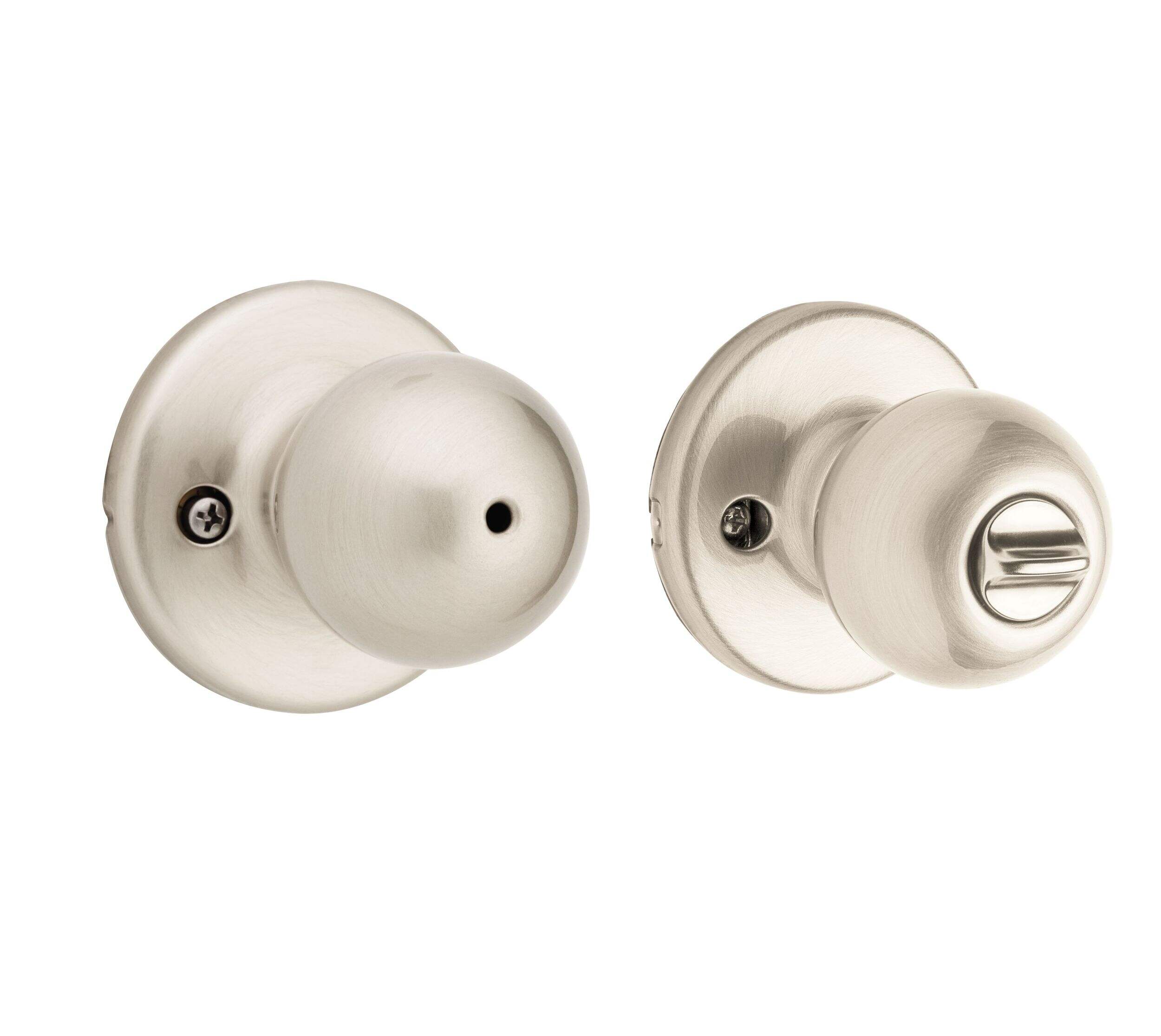 Weiser Yukon Privacy Locking Door Knob for Bedroom and Bathroom Doors, Satin Nickel Front_Angled_Right