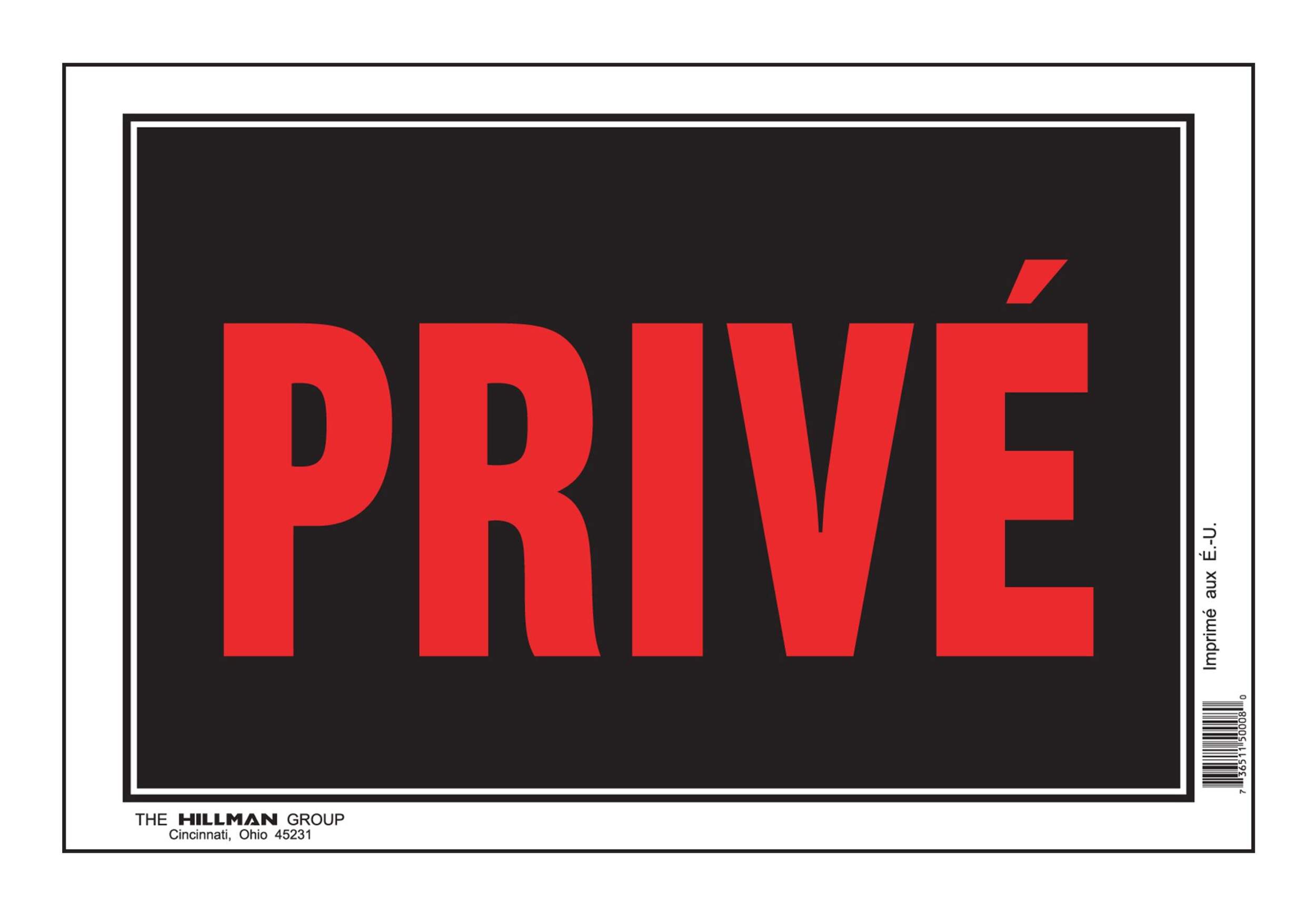 Affiche Privé auto-adhésive Hillman, français, 8 x 12 po, noir/rouge/blanc Front_Flat