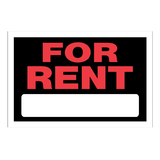 Hillman Self-Adhesive For Rent Sign, 8 x 12-in, Black/Red/White Front_Flat
