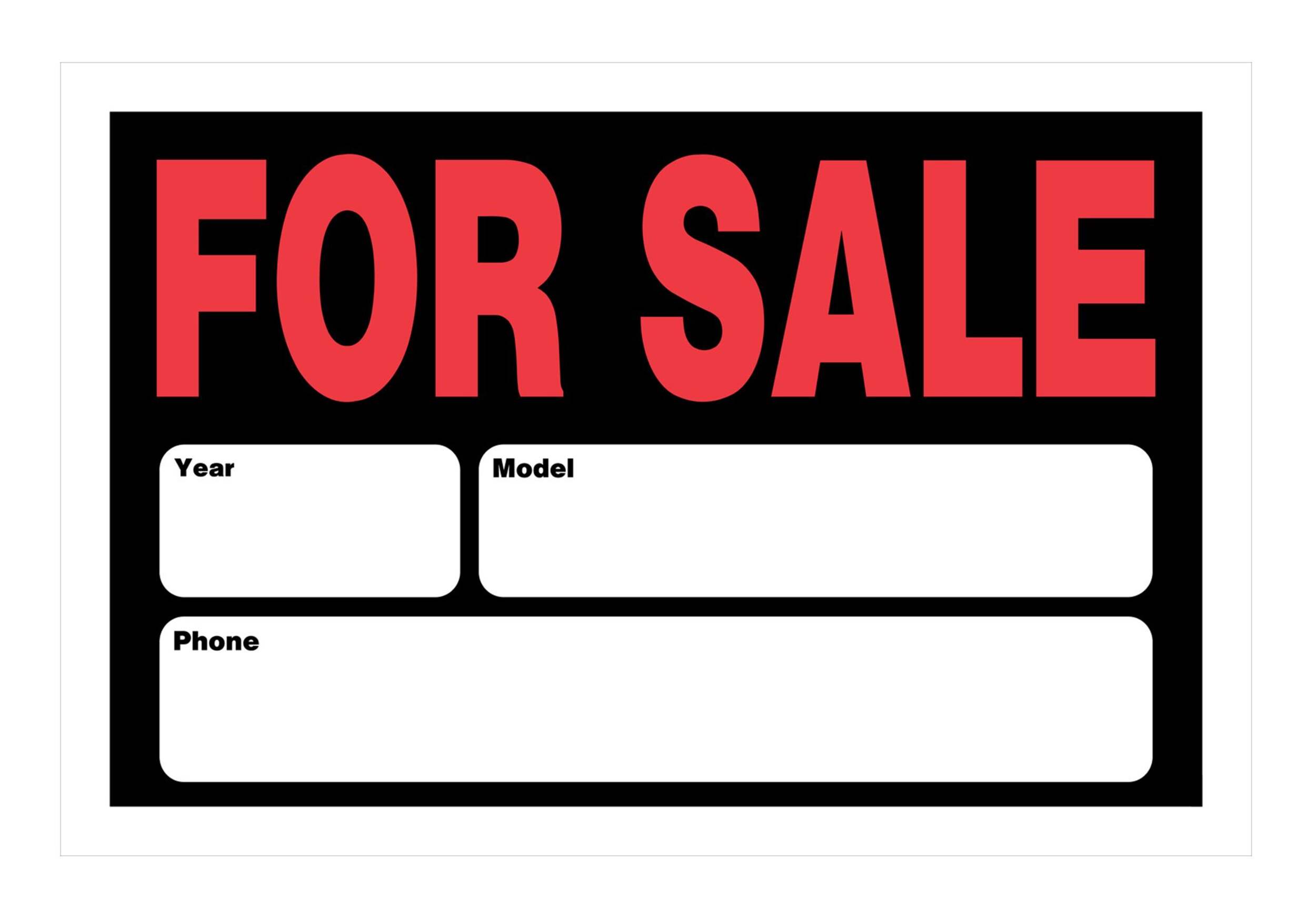 Hillman Self-Adhesive Auto For Sale Sign, 8 x 12-in, Black/Red/White Front_Flat