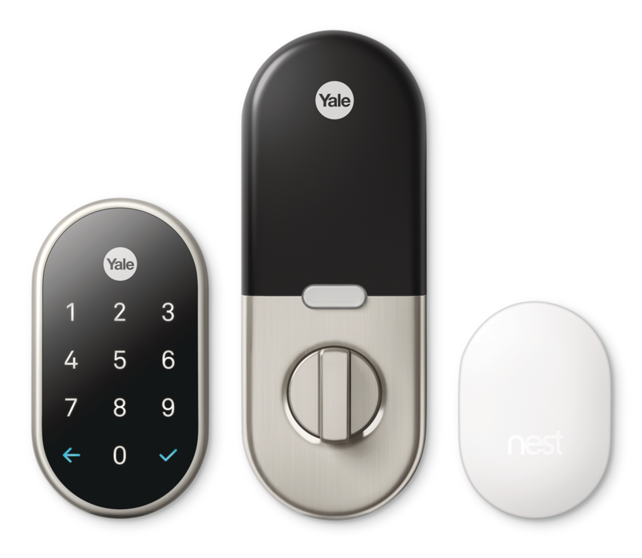 Google Nest x Yale Wi-Fi Smart Lock with Nest Connect Hub, Satin Nickel Front_Flat