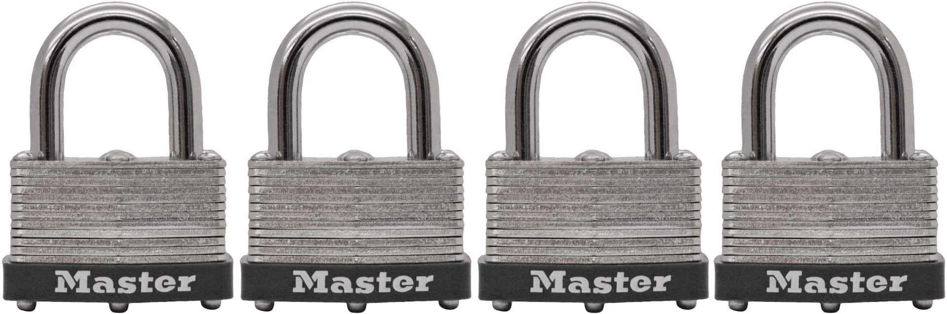 Master Lock 40mm-Wide Vinyl-Covered Solid Body Keyed Padlocks with 22mm  Shackles, Black, 4-pk