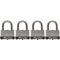 Master Lock 38 mm Wide Laminated Steel Keyed Warded Padlocks with 25 mm Shackles, Silver, 4-pk