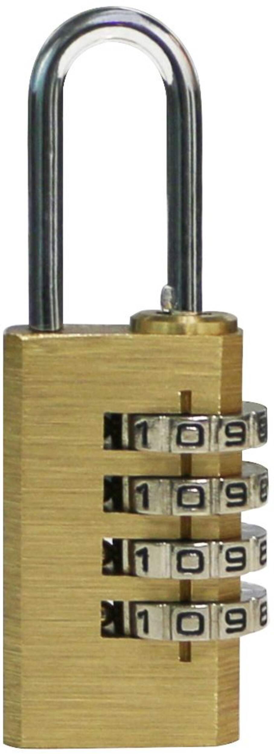 Garrison Resettable Numeric-Combination 4-Dial Solid Body Padlock, Brass Front_Flat
