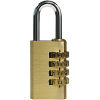 Garrison 28.5mm-Wide Resettable Numeric-Combination 4-Dial Solid Body Padlock, Brass Front_Flat