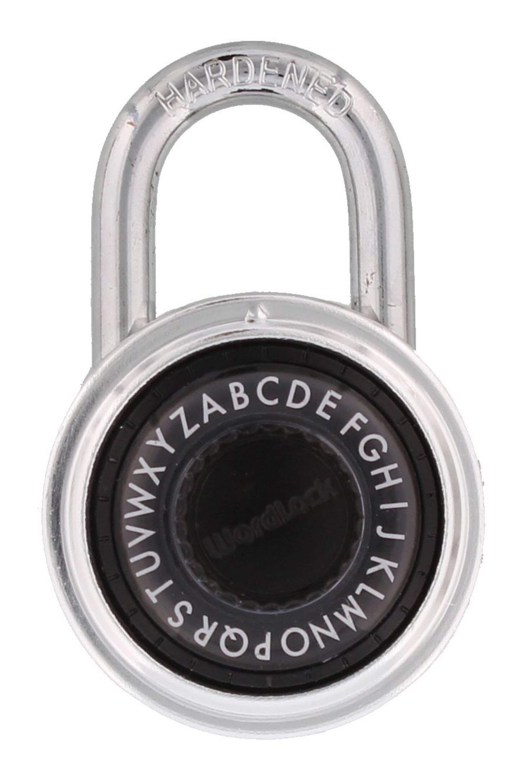 Wordlock RLR 50mm-Wide Resettable Text-Combination Dial Padlock, Silver Front_Flat