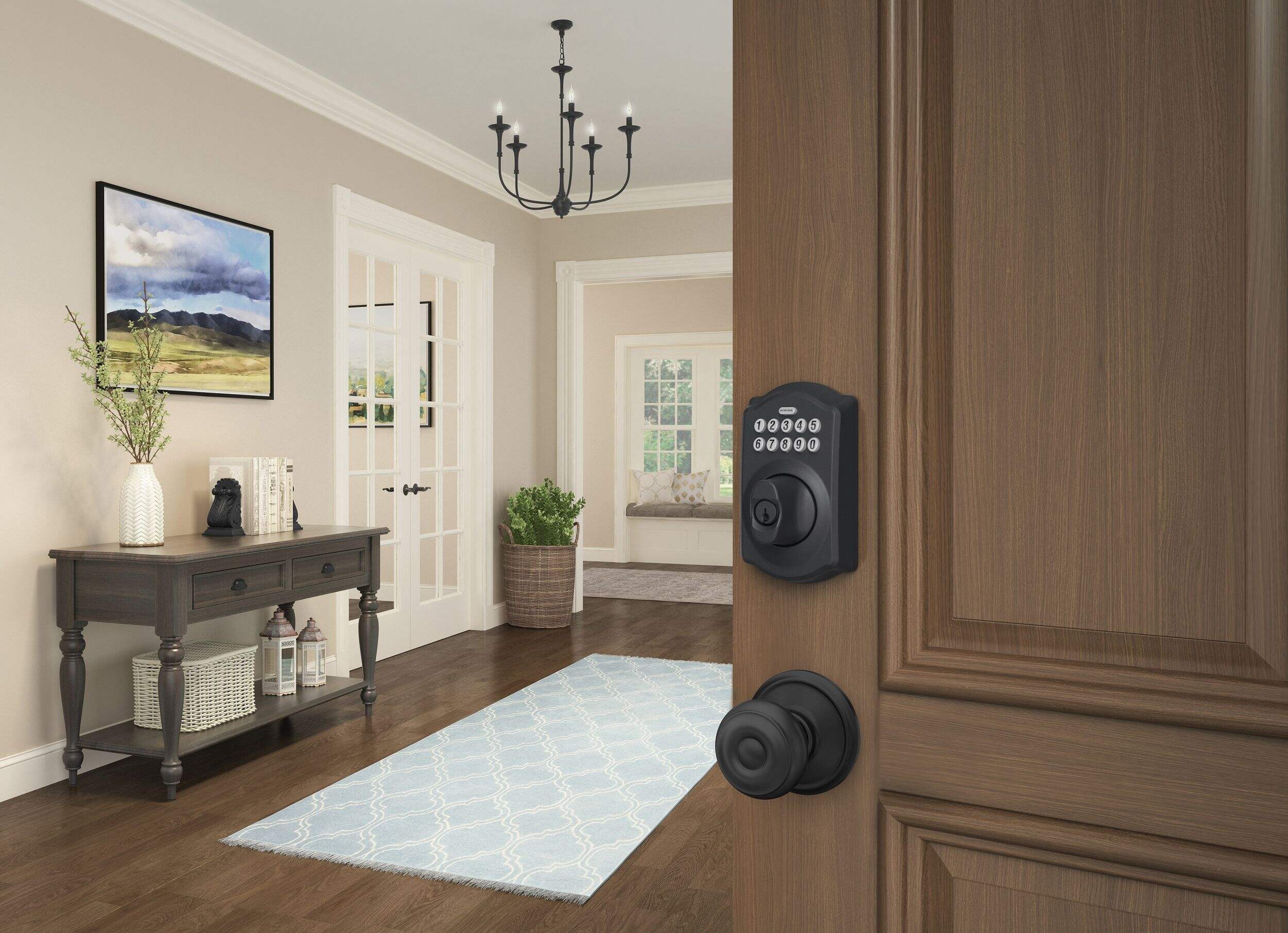 Schlage Camelot Electronic Keypad Deadbolt, Rated AAA Security, Matte Black Front_Angled_Left