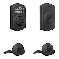 Pêne dormant à clavier électronique Schlage Camelot avec levier pour porte de corridor Accent, noir mat Front_Three_Fourths_Angled_Right