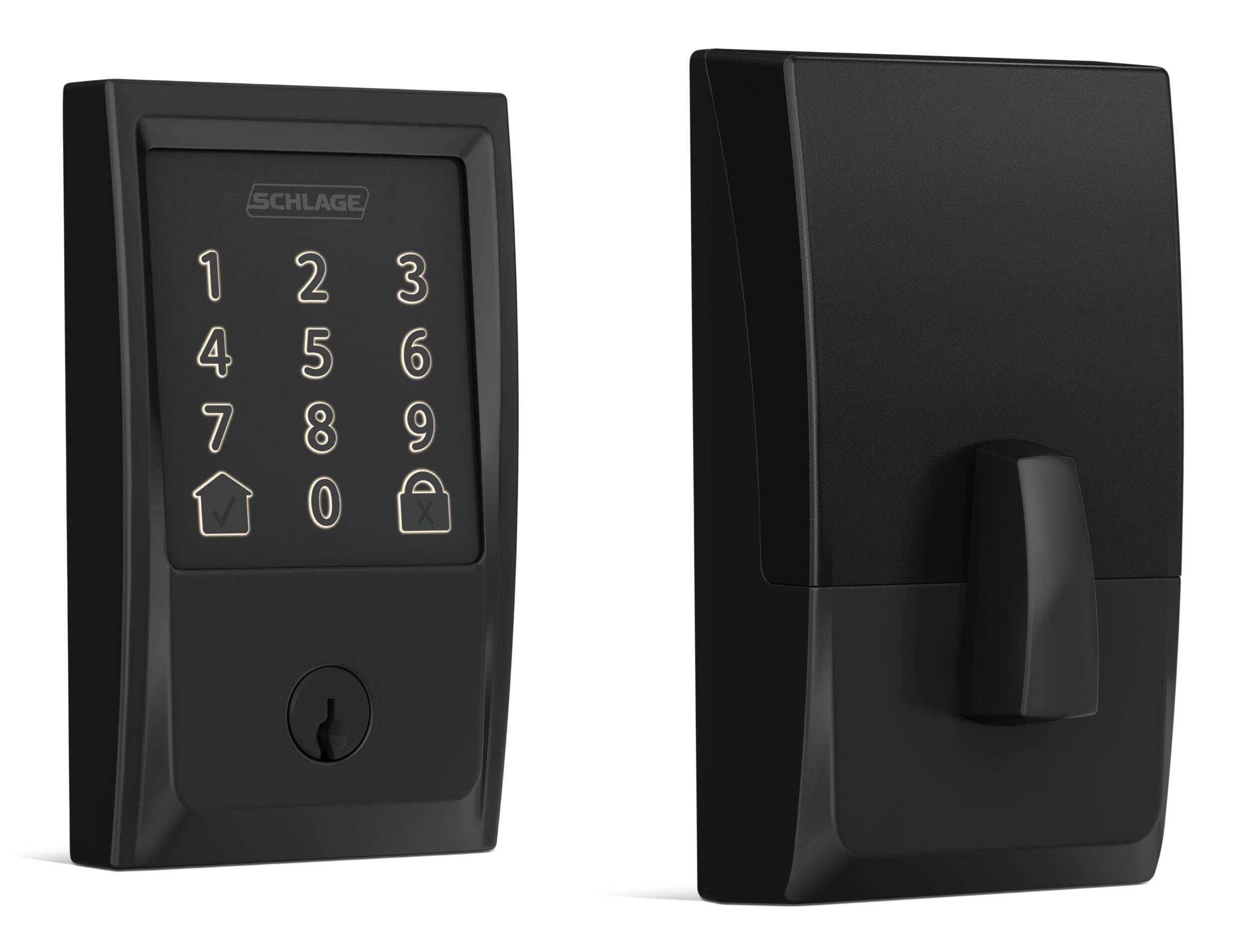 Schlage Encode Smart WiFi Deadbolt with Century Trim, Rated AAA Security, Matte Black Front_Three_Fourths_Angled_Right