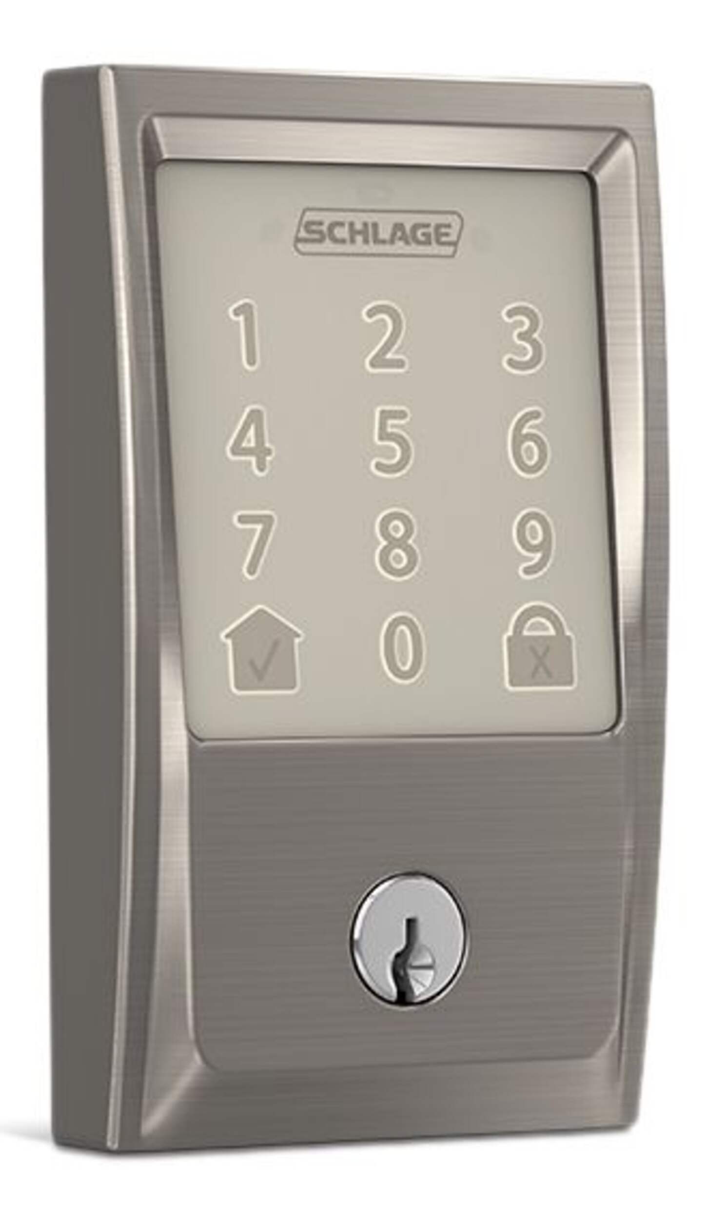 Schlage Encode Smart WiFi Deadbolt with Century Trim, Rated AAA Security, Satin Nickel Front_Angled_Right