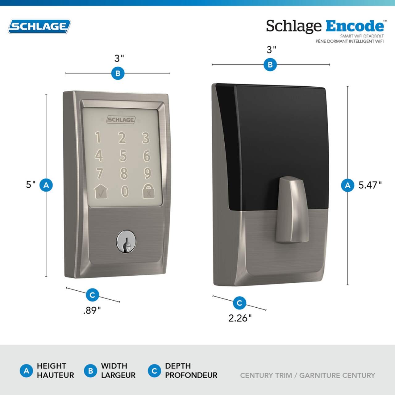 Schlage Encode Century Electronic Smart Touch-Screen Keypad