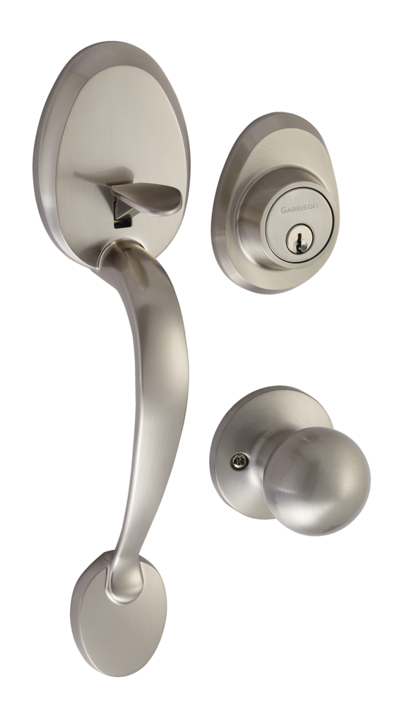 Garrison Grip Handle Set, Door Knob & Deadbolt Lock Set, Satin Nickel
