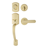Garrison Contemporary Grip Handle Set & Deadbolt Door Lock Set with Lever, Polished Brass Front_Angled_Left