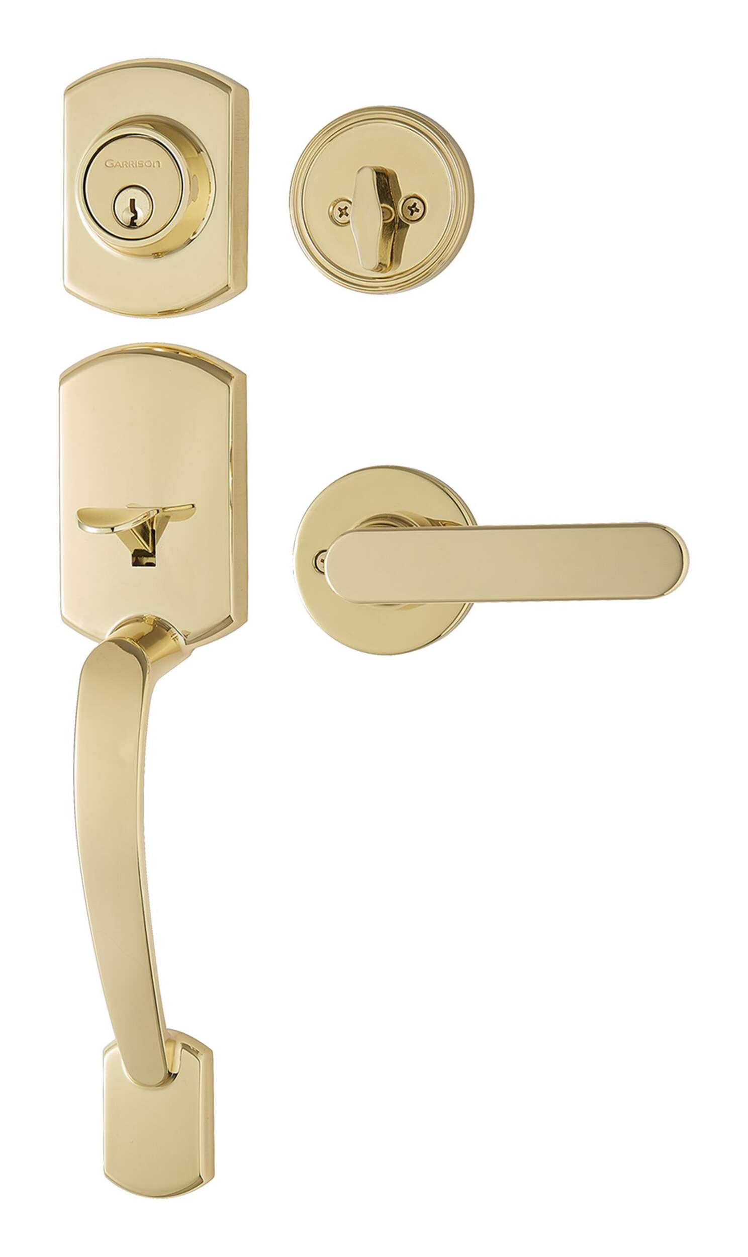 Garrison Contemporary Grip Handle Set & Deadbolt Door Lock Set with Lever, Polished Brass Front_Angled_Left
