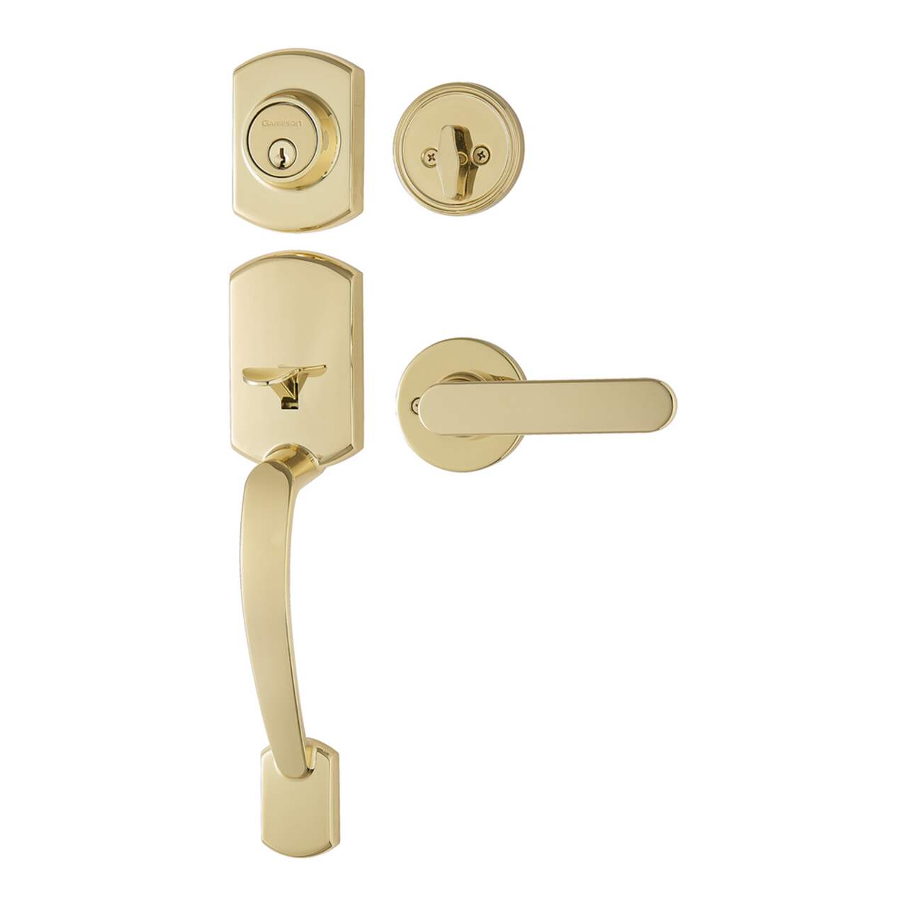 Garrison Contemporary Grip Handle Set & Deadbolt Door Lock Set with Lever, Polished  Brass