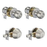 Poignée de porte boule et serrure à pêne dormant double Garrison, acier inoxydable