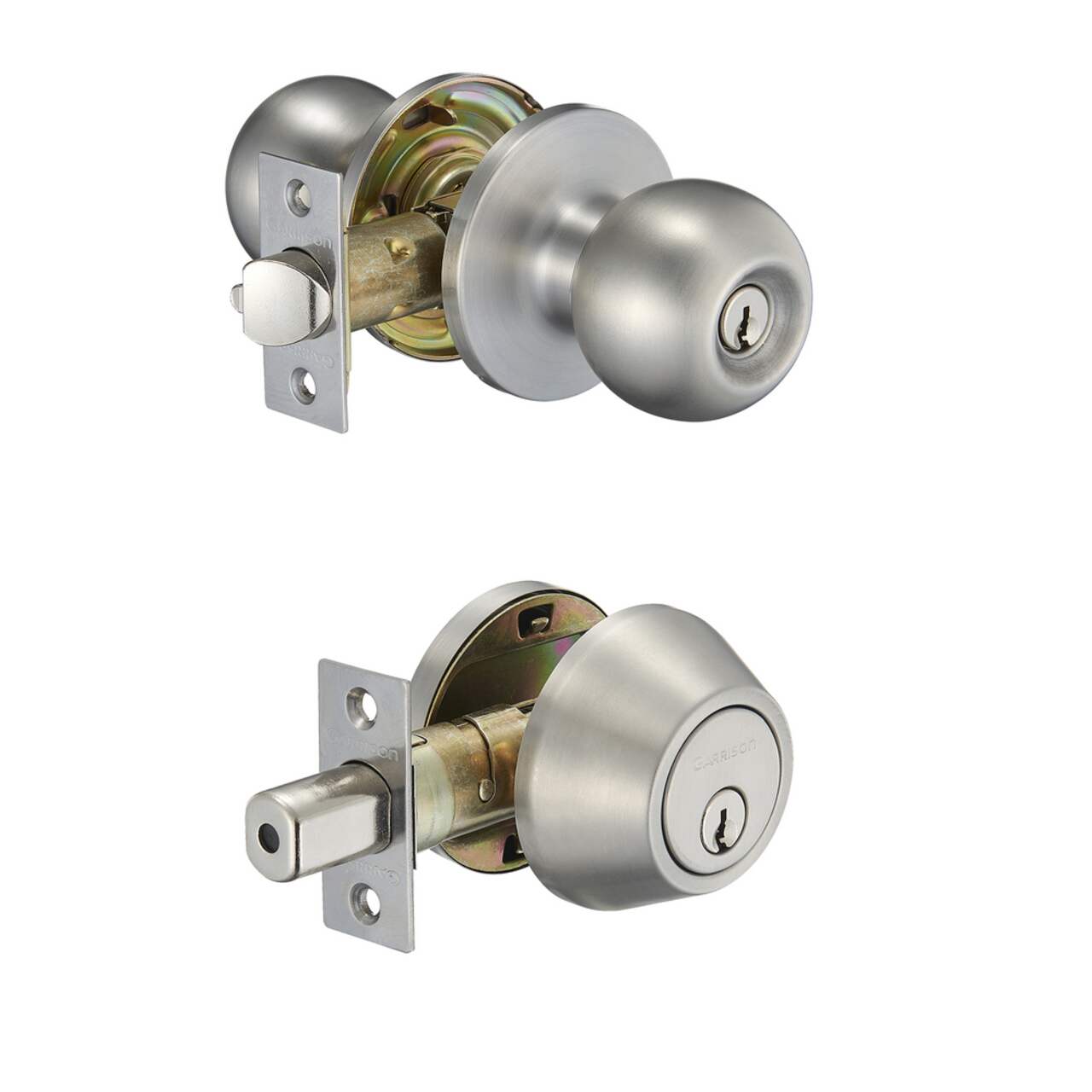 Schlage Entry Keyed Ball Door Knob & Round Deadbolt Lock Combo Pack, Satin  Chrome