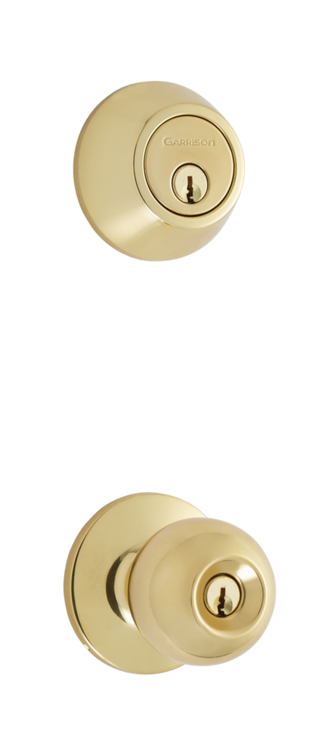 Garrison Ball Door Knob & Deadbolt Lock Combo Pack, Polished Brass