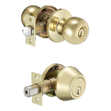 Poignée de porte boule et serrure à pêne dormant Garrison, laiton poli Front_Angled_Right