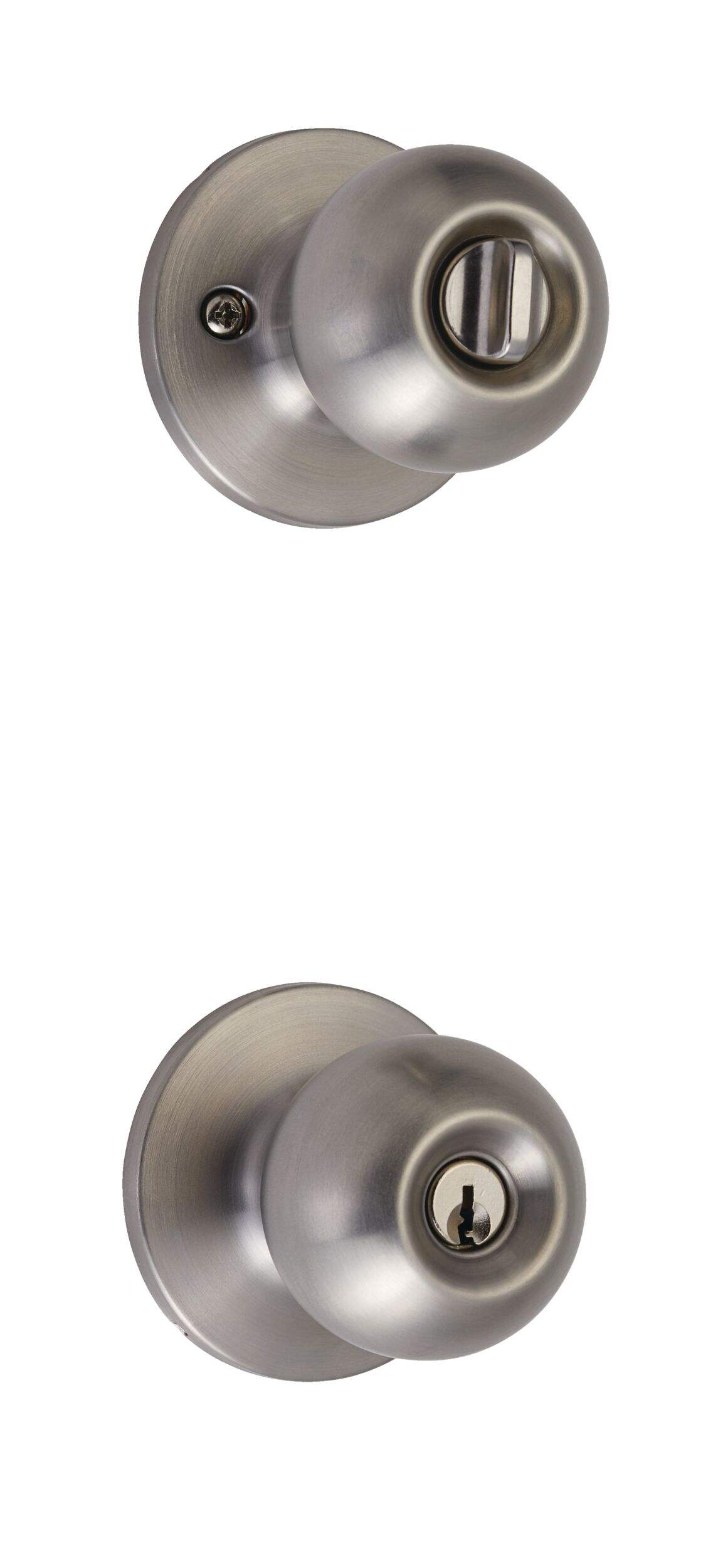 Poignée boule de porte d'entrée avec serrure à clé Garrison, acier inoxydable Front_Angled_Right