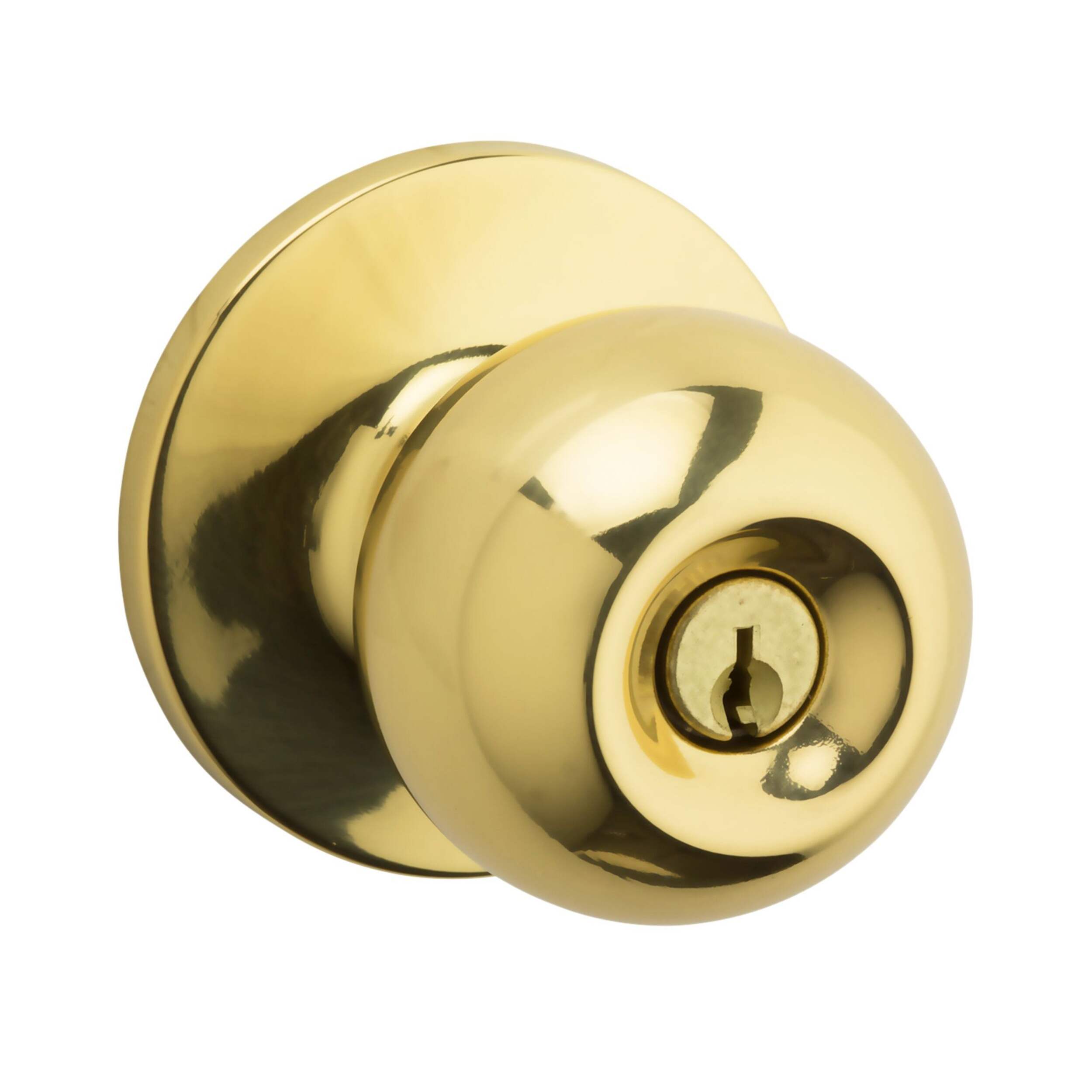 Garrison Entry Keyed Ball Door Knob Lock Set, Polished Brass Front_Angled_Right
