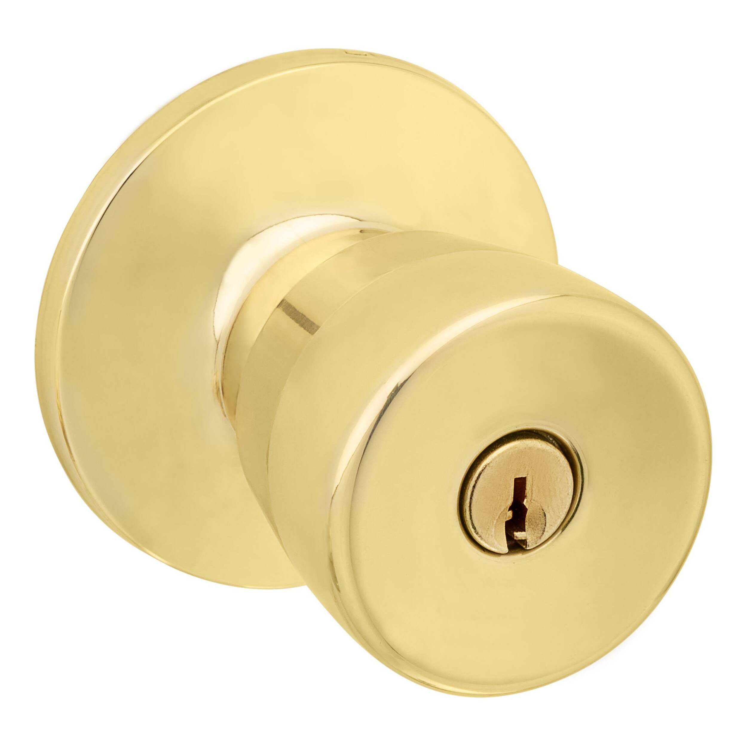 Poignée de porte d'entrée à clé verrouillable tulipe Garrison, laiton poli Front_Angled_Right