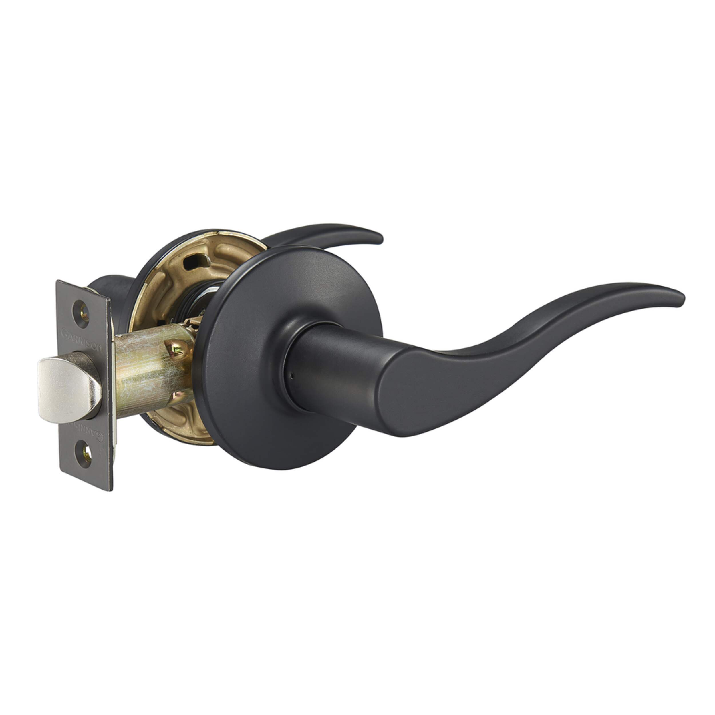 Poignée à levier pour porte de corridor Garrison Juran, noir mat, conception incurvée pour portes de couloir et de placard Front_Angled_Right