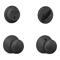 Pêne dormant Schlage et poignée de couloir Plymouth, noir mat Front_Three_Fourths_Angled_Right