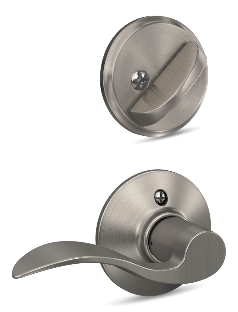 Schlage Single-Cylinder Deadbolt Door Lock with Passage Lattitude Lever  Combo, Satin Nickel
