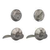 Pêne dormant Schlage et poignée levier de corridor Latitude, nickel satiné Front_Three_Fourths_Angled_Right