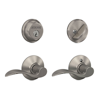 Schlage Deadbolt and Latitude Passage Door Lever Combo, Satin Nickel Front_Three_Fourths_Angled_Right