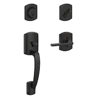 Schlage Greenwich Handleset with Latitude Interior Lever, Rated AAA Security, Matte Black Front_Three_Fourths_Angled_Right