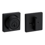 Weiser Elements Square Deadbolt, Front Door Lock Featuring SmartKey, Matte Black Front_Three_Fourths_Angled_Right
