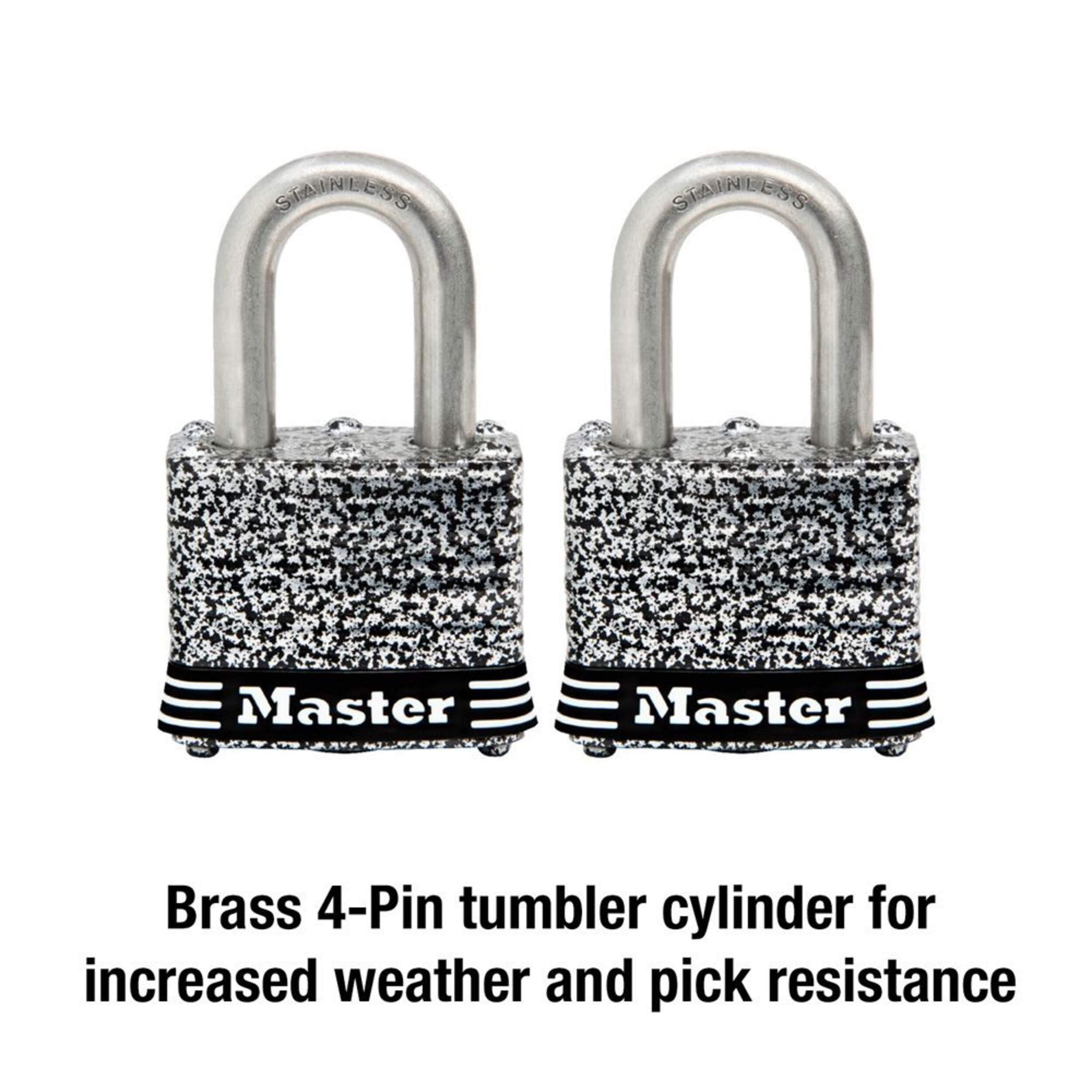 Master Lock 40mmWide Laminated Keyed Padlocks, Stainless Steel, 2pk