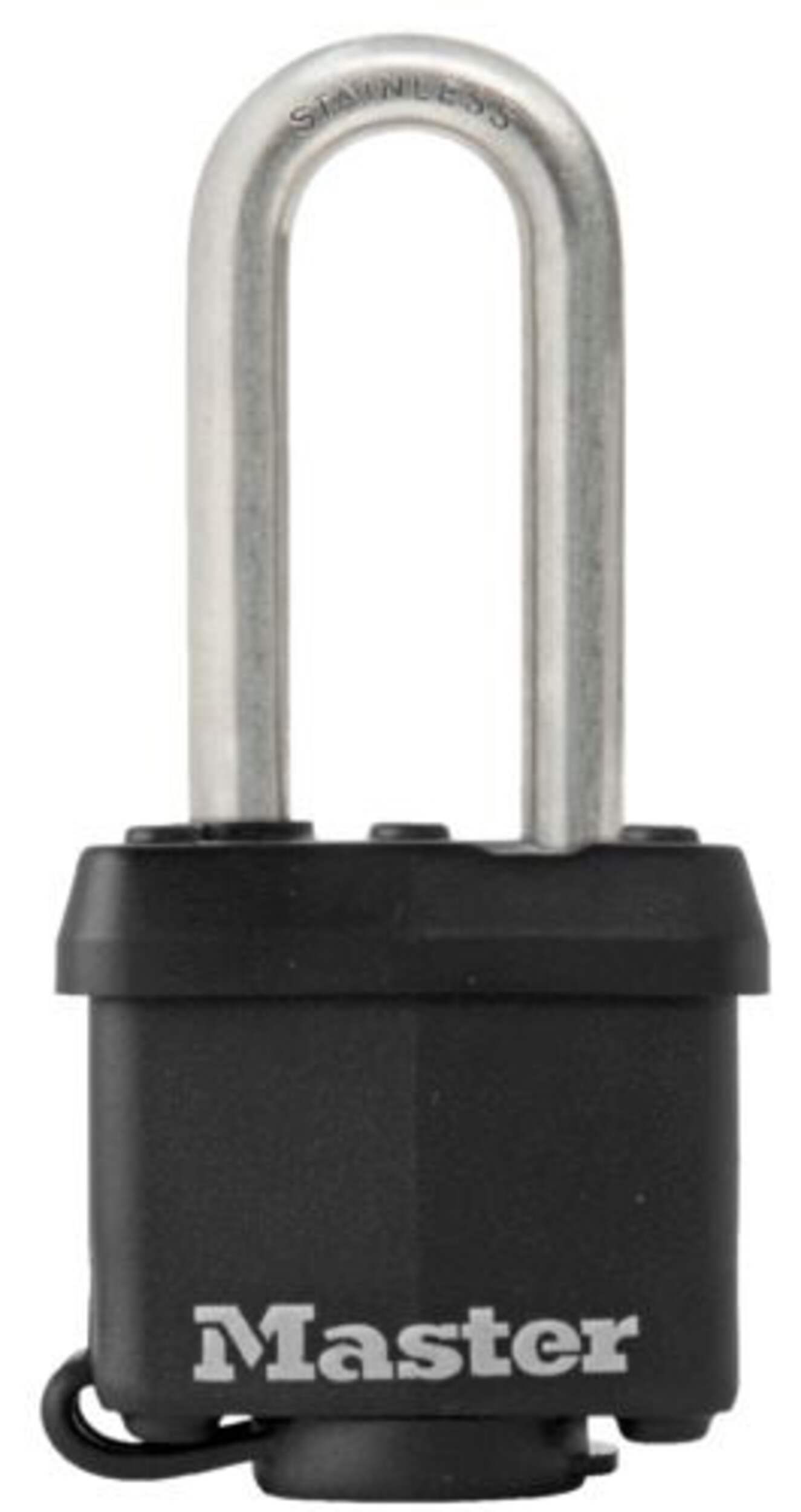 Master Lock 40mm-Wide Covered Keyed Padlock with 51mm Shackle, Stainless Steel Front_Flat