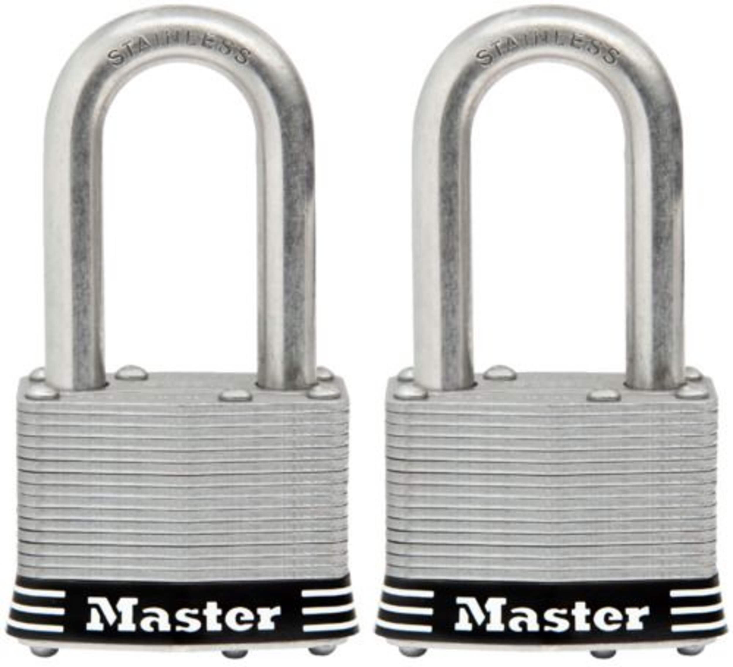 Master Lock 44 mm Wide Laminated Keyed Padlock with 38 mm Shackle, Stainless Steel Front_Flat