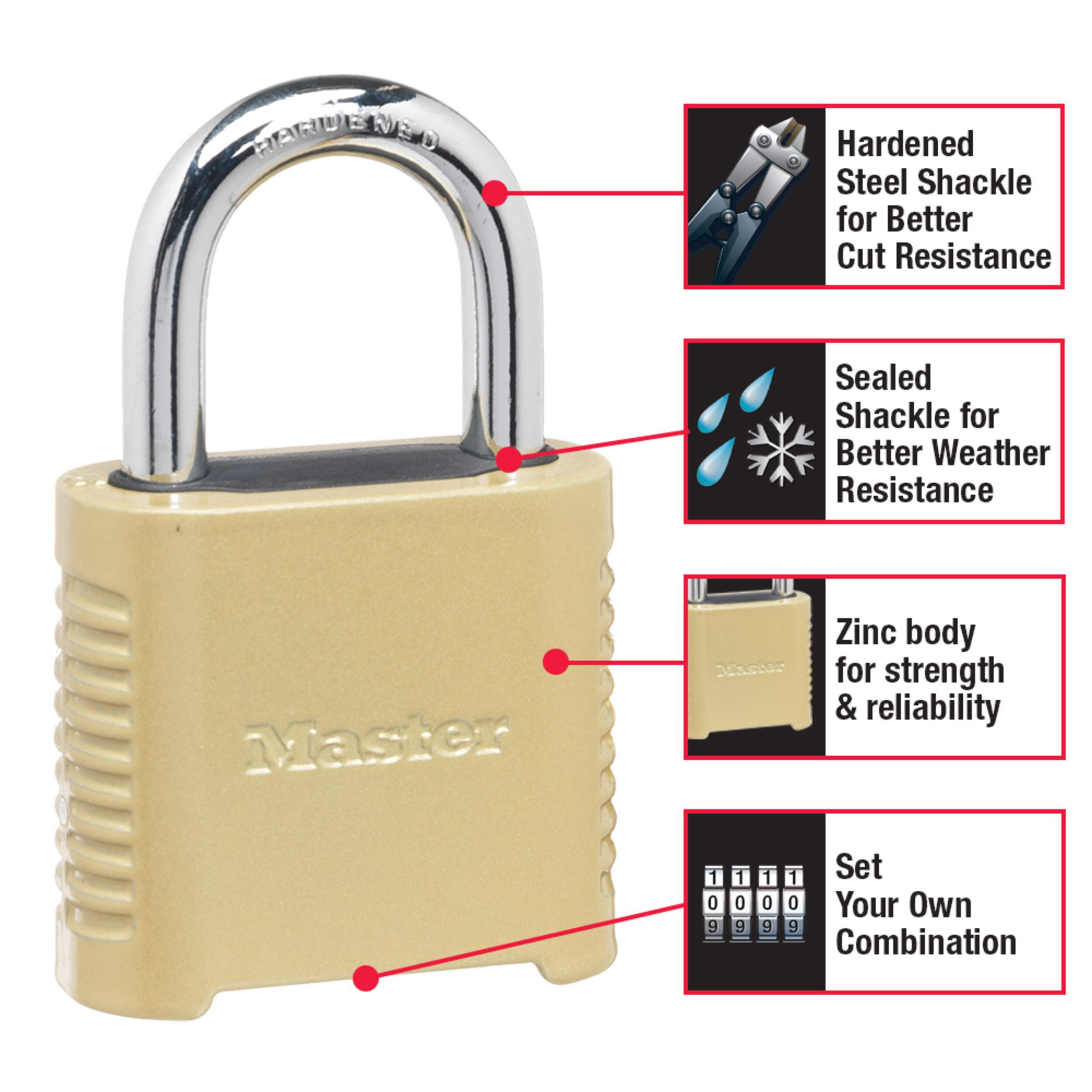 Master Lock Combo Solid Zinc Padlock, 51mm Canadian Tire