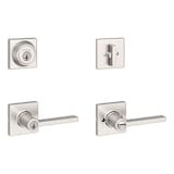 Weiser Casey Front Door Handle with Deadbolt featuring SmartKey, Reversible Exterior/Interior Door Levers, Satin Nickel Front_Three_Fourths_Angled_Right