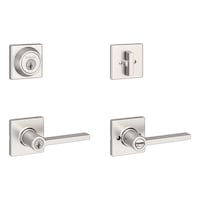 Weiser Casey Front Door Handle with Deadbolt featuring SmartKey, Reversible Exterior/Interior Door Levers, Satin Nickel Front_Three_Fourths_Angled_Right