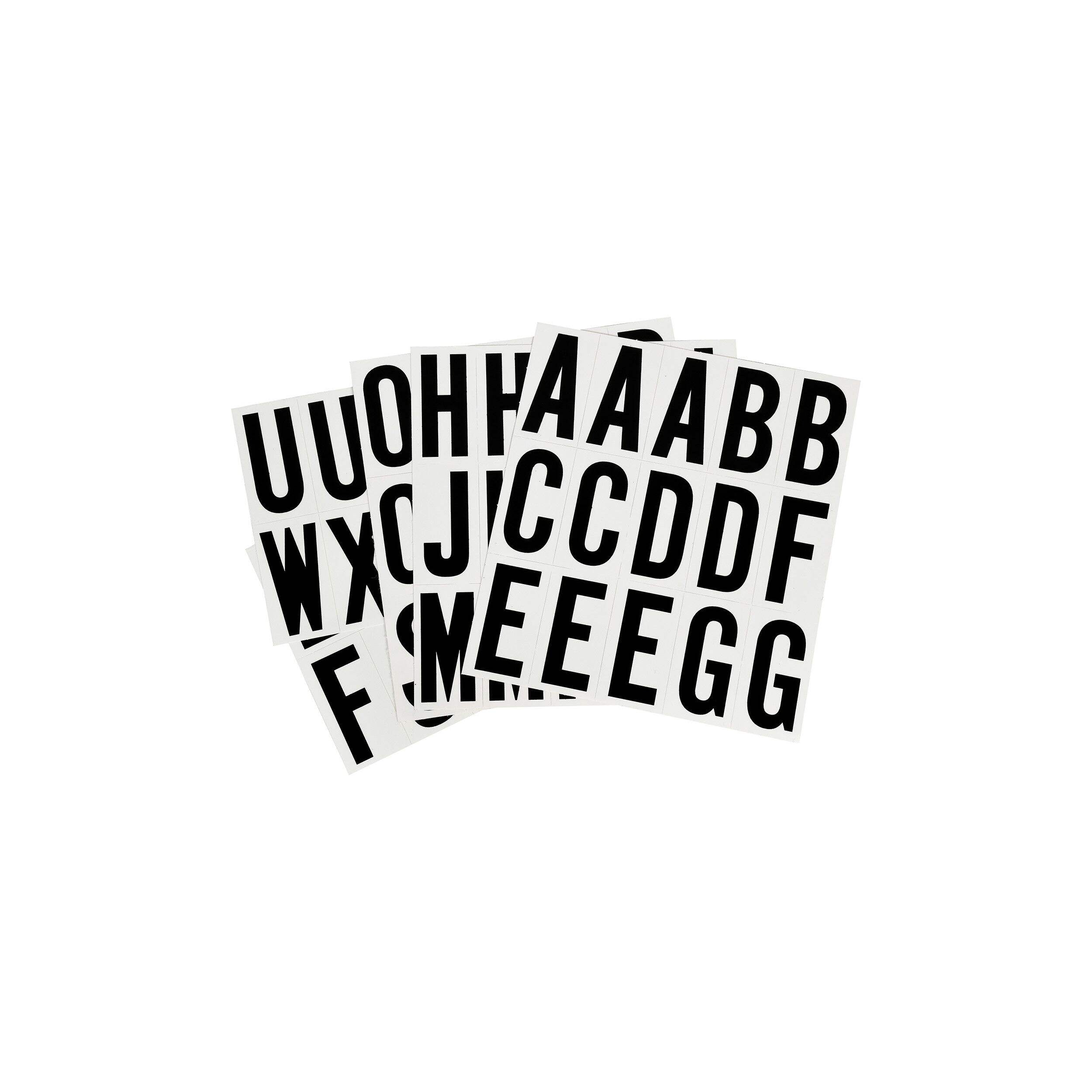 Lettres auto-adhésives résistantes aux intempéries A à Z Hillman, vinyle, 2 po, noir et blanc, paq. 65 Front_Flat