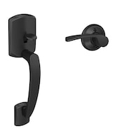 Schlage Greenwich Front Entry Handleset with Merano Door Lever, Lifetime Warranty, Matte Black Front_Three_Fourths_Angled_Right